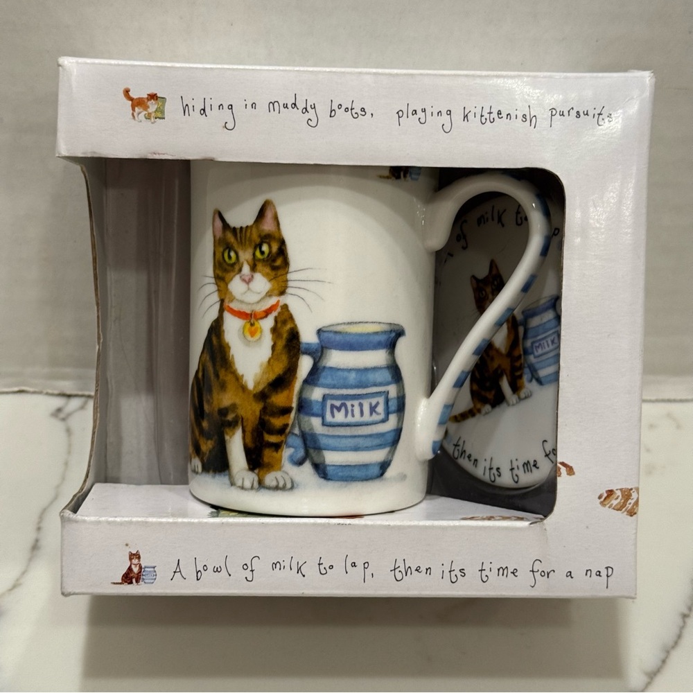 Kent Pottery Porcelain Mug & Lid Cat Time for Milk New